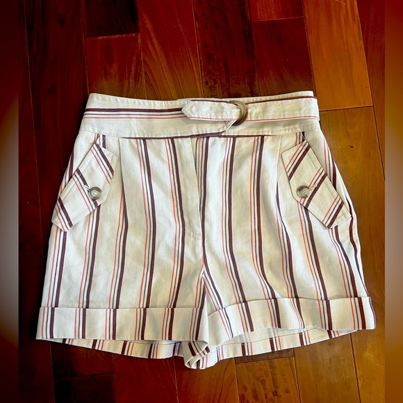 NWT Linen / Cotton Sézane Cedric Shorts / Size 2 (34) / Striped Beige Pink Brown